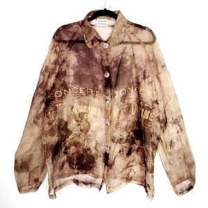 Golden + Arias Designer Graphic Sheer Silk Blouse